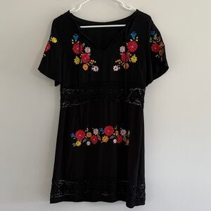 Floral Embroidered Black Dress